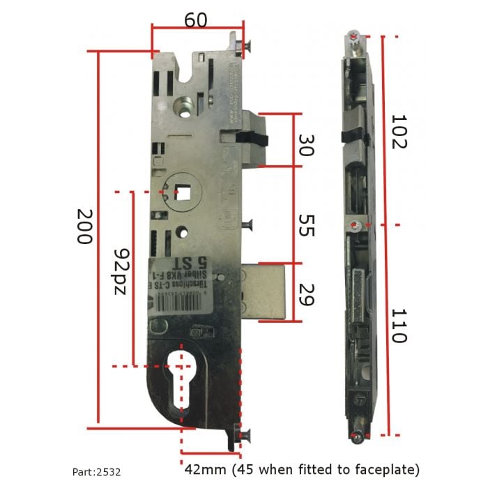 Maco CTS 45mm Backset Gear Box Door Lock Case Latest Type Split