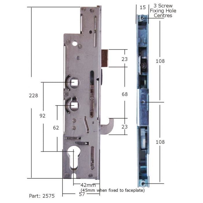 Fullex XL Door Lock Case Gear Box Twin 2 Spindle 45mm Backset
