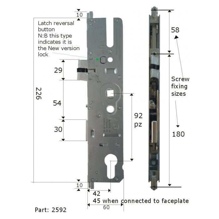 Maco 45mm Backset Gear Box Door Lock Case Centre New WTS Split