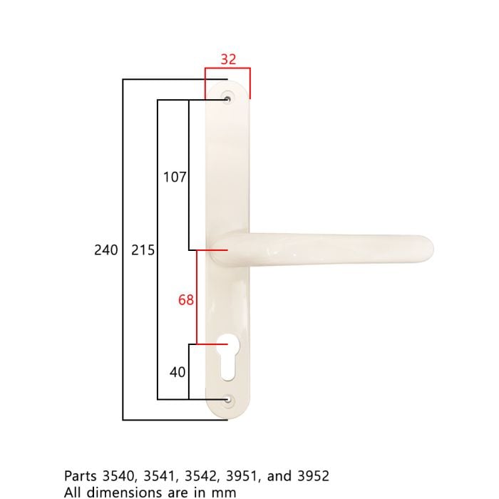 Fullex 68mm PZ White Gold Chrome Lever Lever Door Handle 215mm Screw