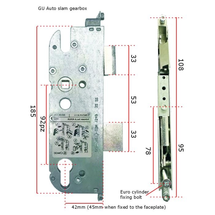 GU Secury Auto Slam Shut Door Lock 45mm Backset Gearbox